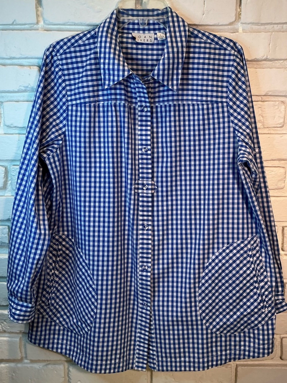 Joan Rivers Gingham Tunic Shirt with Pockets L